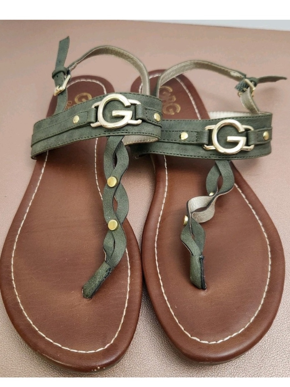 Guess Olive Braided T-Strap Sandals